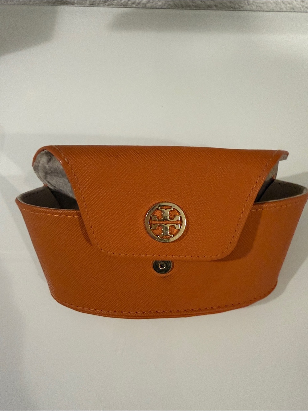 Tory Burch Orange Leather Sunglasses Case with Gold Logo